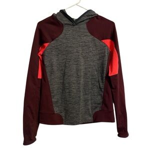 Under Armour Pullover Hooded Gray Maroon Pink Sleeves Sweater Active Sports
